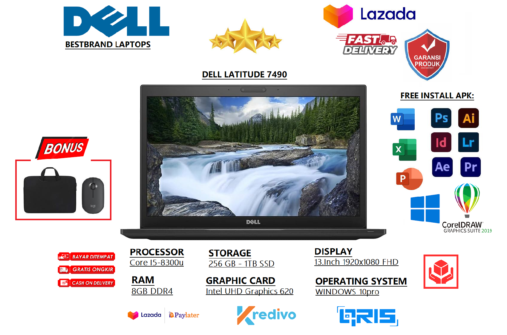 SPEK TINGGI MURAH !! LAPTOP Dell 7490 Touchscreen Core i7