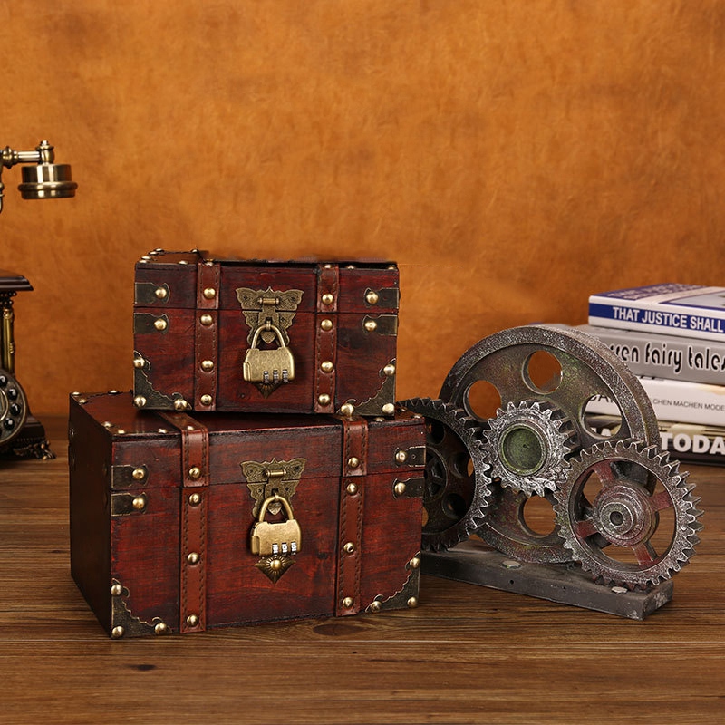 Retro Treasure Chest with Lock Vintage Wooden Storage Box Antique Style ...