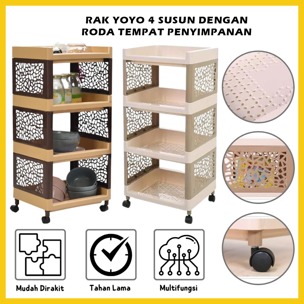 Rak Plastik Yoyo 4 Susun Dengan Roda / Tempat Penyimpanan Dapur Kamar ...