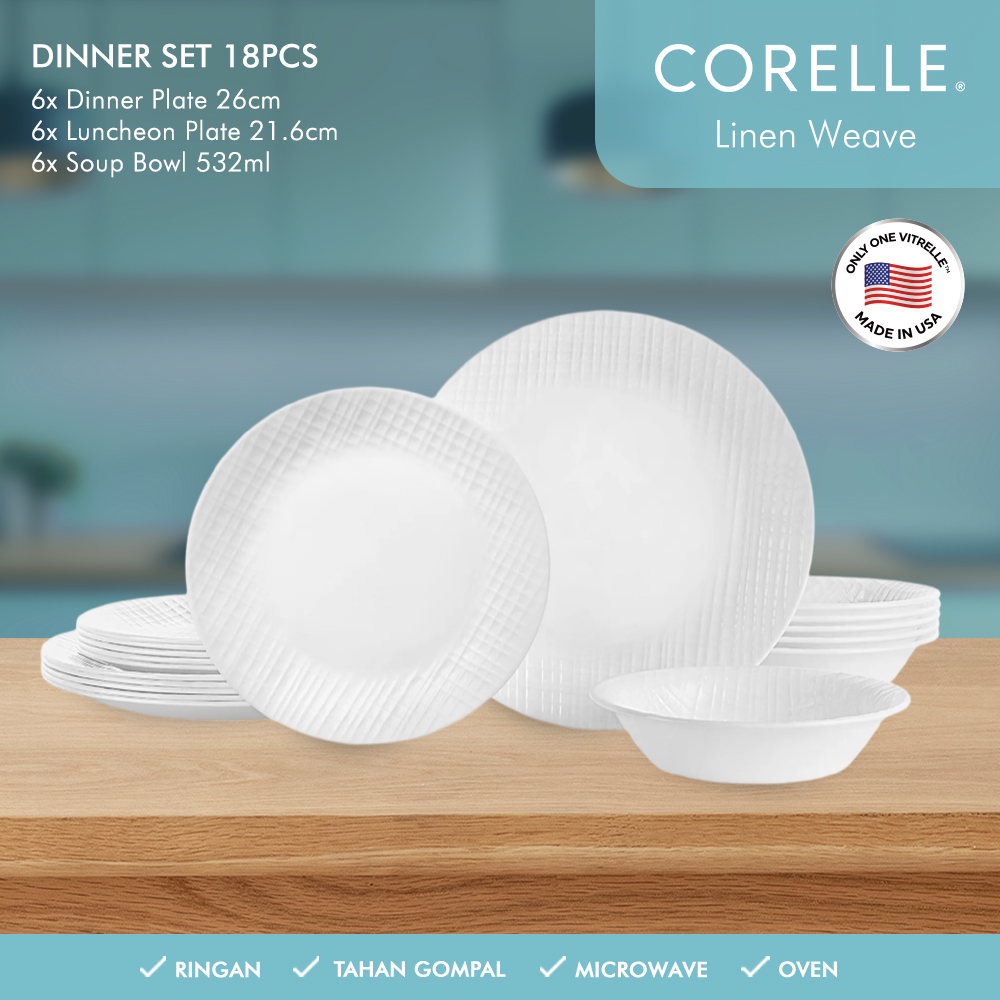 Corelle Linen Weave Dinner Set Set Piring Makan 18 Pcs Piring