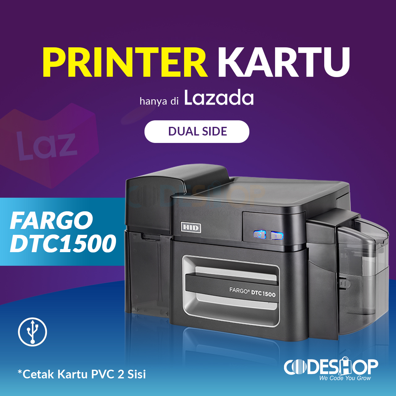 Printer Fargo Dtc Cetak Kartu Id Card Pvc Dual Side Dpi Usb