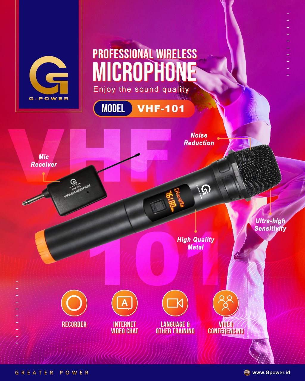 GPOWER MIC WIRELESS VHF 101 USB 101 PROFESSIONAL WIRELESS MIC TANPA