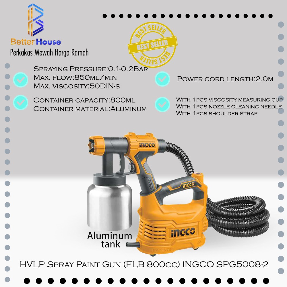 HVLP Spray Paint Gun (FLB 800cc) INGCO SPG50082 Cat Semprot Finishing