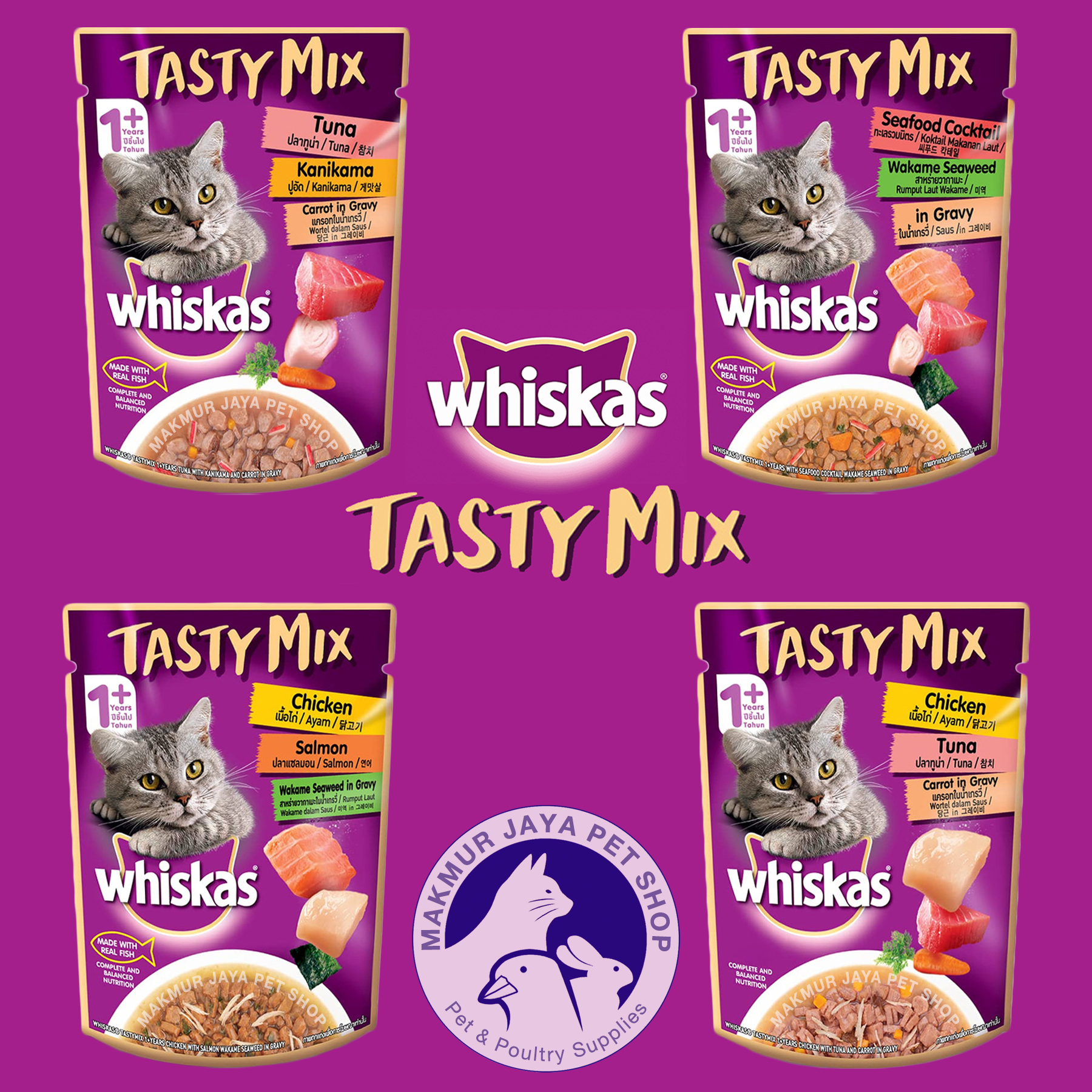 Whiskas TASTY MIX / Wet Cat Food / Makanan Kucing Basah 70gr Lazada