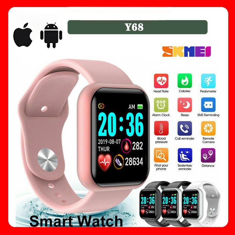 SKMEI Y68 Jam Tangan Pria Wanita Digital Smartwatch Bluetooth Jam