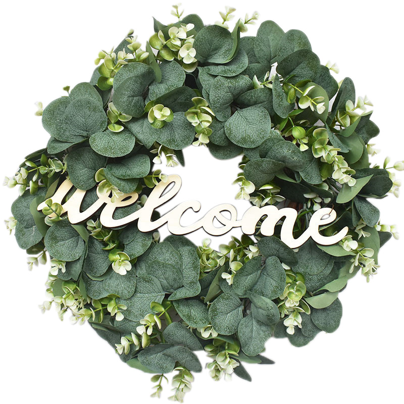 Artificial Eucalyptus Leaves Decorations Wreath Christmas Wreath Holiday Decor with Welcome Wood Board