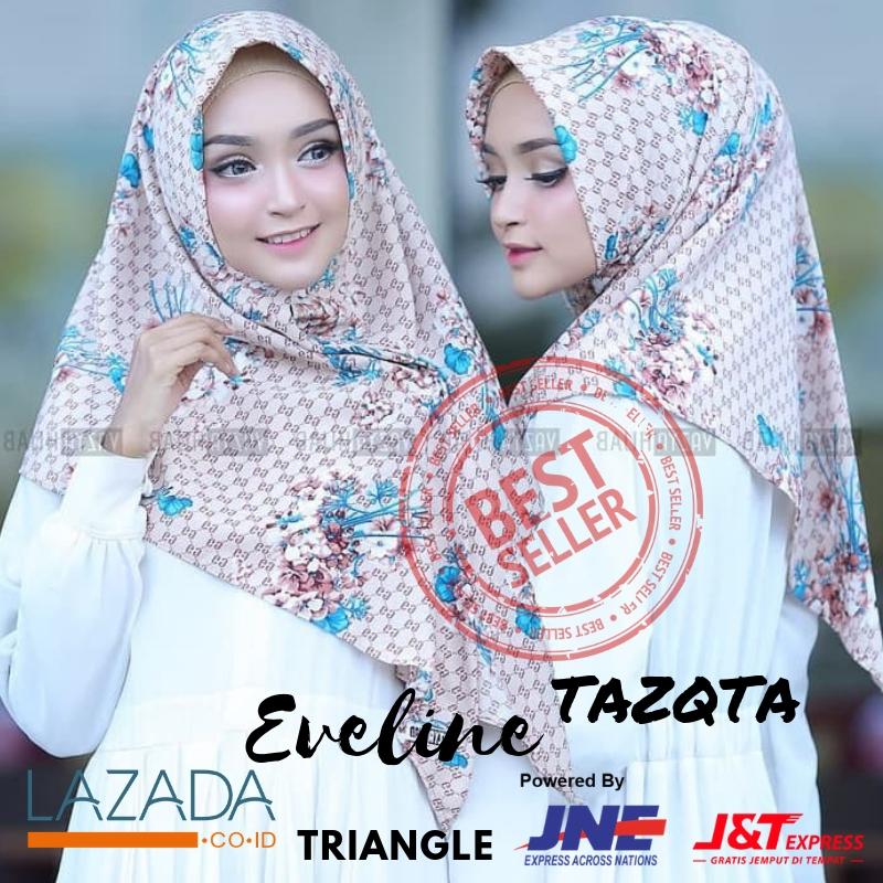 TAZQTA Termurah#Terbaru# Jilbab Segitiga Instan Printing Motif / Eveline Triangle Hijab Motif Bunga Bulan Cantik - Bahan Bubbleprint High Quality