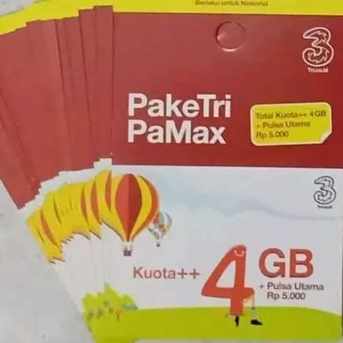 Voucher Isi Ulang THREE 3 Tri PAMAX 4 GB 24JAM ALL JARINGAN GRATIS PULSA 5000 NASIONAL