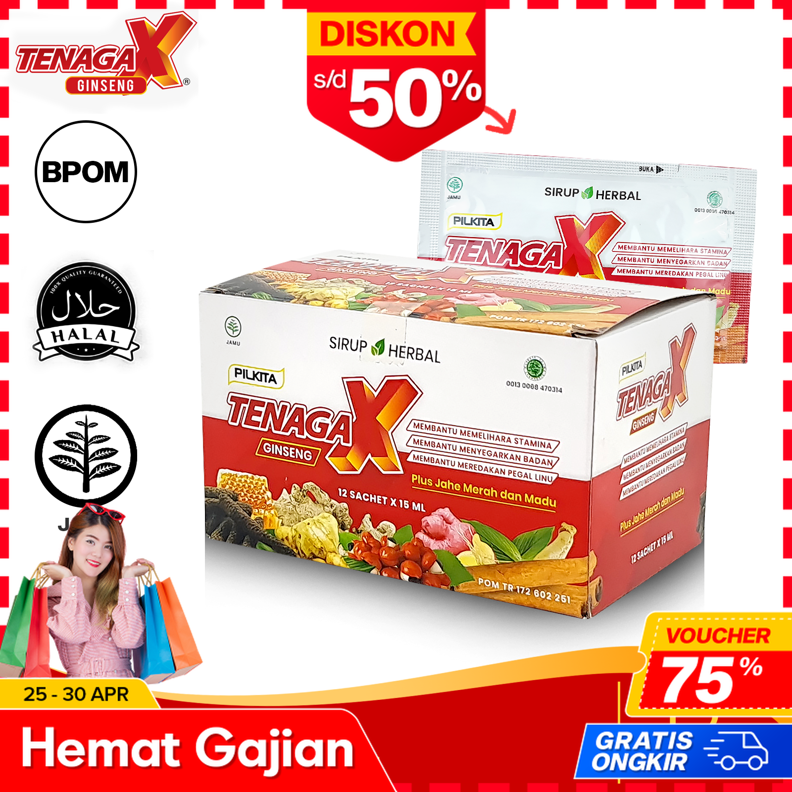 PILKITA Sirup Herbal Penambah Tenaga 12 Sachet 15 ML Tenaga X Ginseng ...