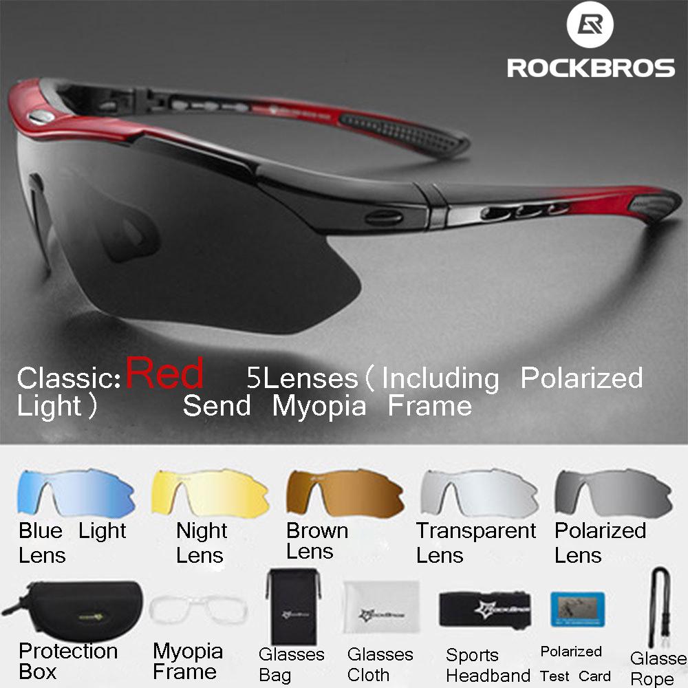 RockBros Cycling Polarized Sunglasses Red Frame Goggles For Myopia Glasses