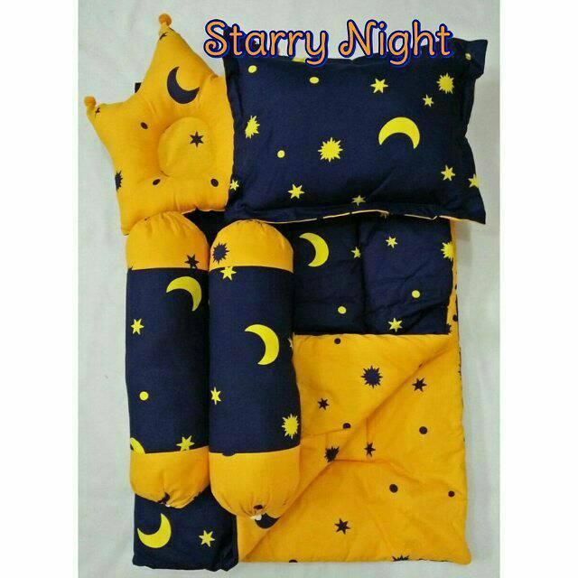 Baby Bed Set Bedcover Selimut Bantal Cover Crown Mahkota Guling Alas Tidur Bb Bayi STARRY NIGHT