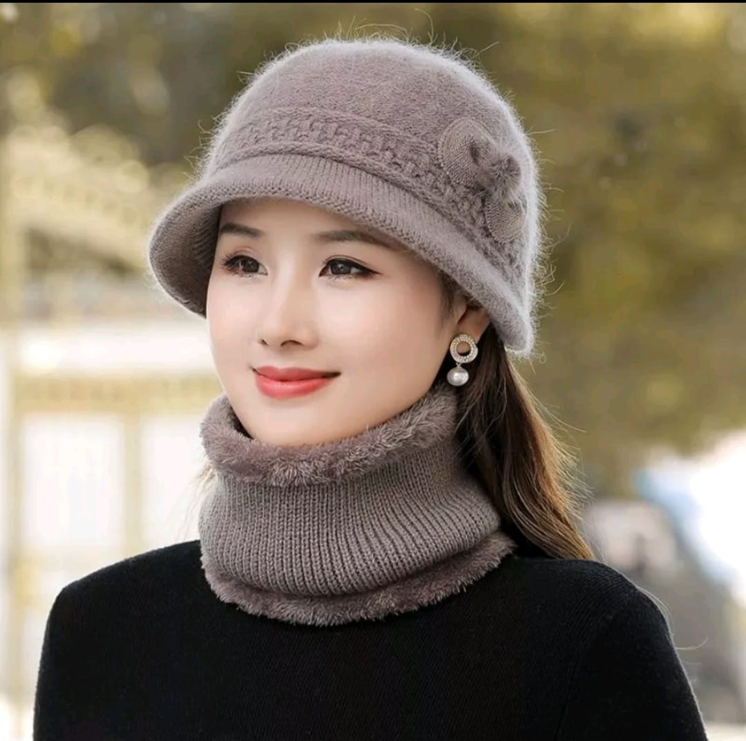 IMPORT AHJUMMA HAT SCRAF SET WINTER THERMAL CASHMERE TOPI SYAL