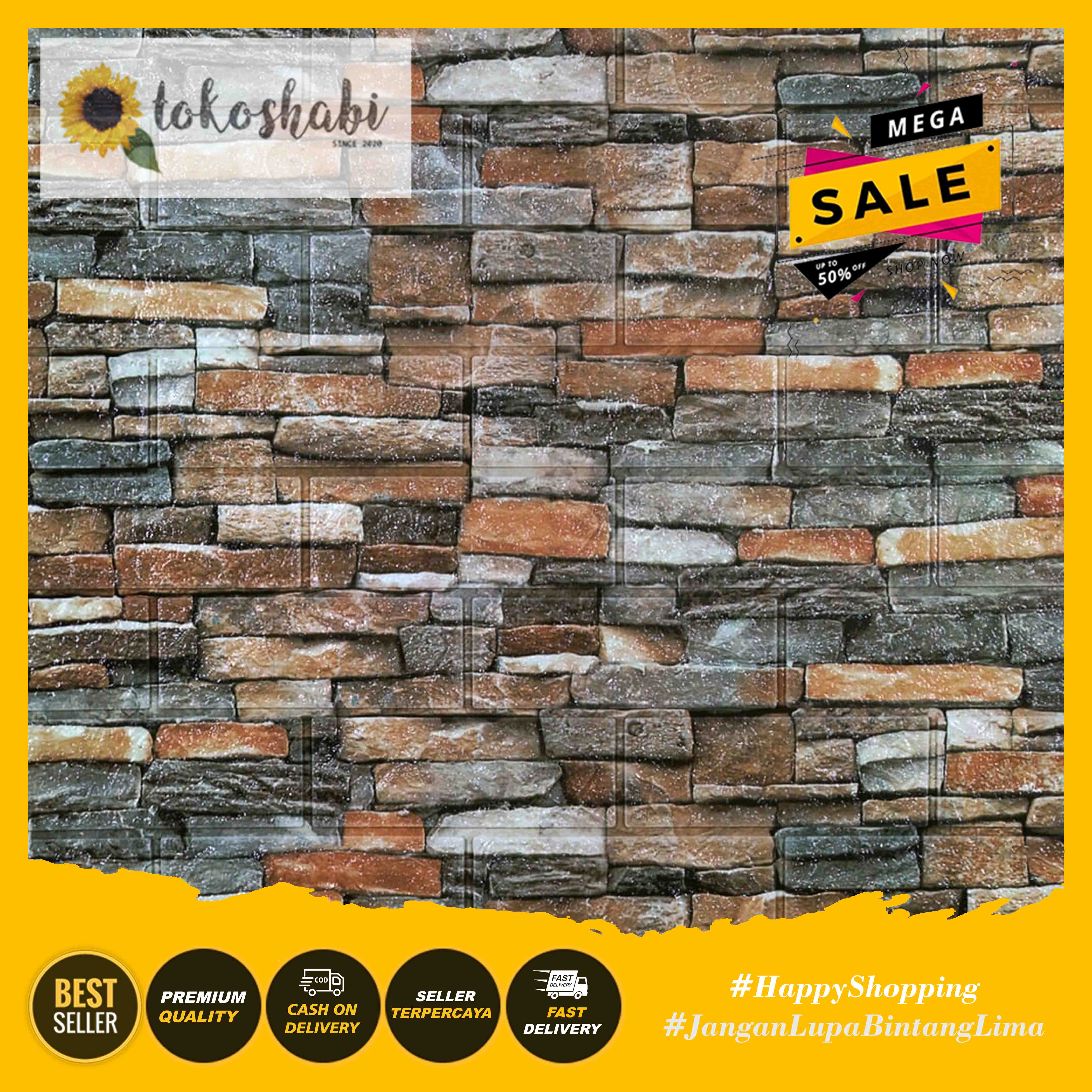 Wallpaper 3D Foam Motif Batu Alam Sticker Dinding 3D Modern Foam Motif