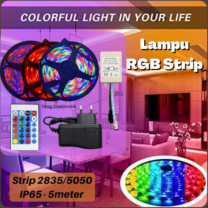 LAMPU LED STRIP RGB 3528 IP44 LAMPU HIAS RGB FREE ADAPTOR REMOTE