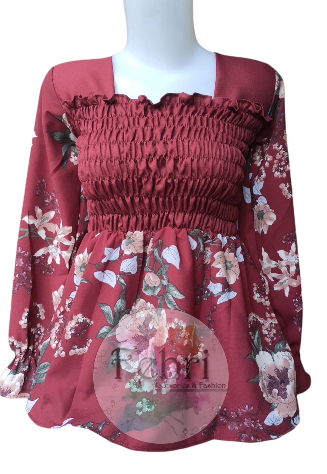 Atasan Blouse Wanita Hijab Motif Bunga 