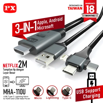 Kabel HDMI to USB Micro Type C Lightning Converter TV IOS Android PX MHA-110U