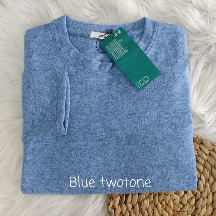 Baju Lengan Panjang Bahan Rajut Halus Basic Long Sleeve Blue Twotone 51 Lazada Indonesia