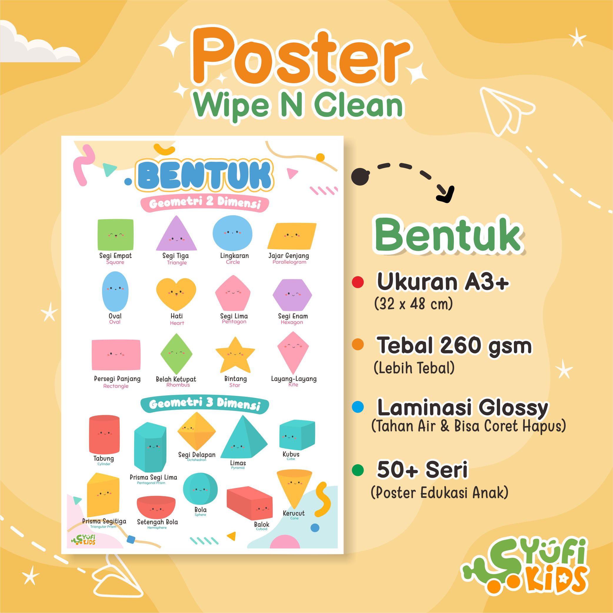 POSTER EDUKASI ANAK seri MENGENAL BENTUK | Lazada Indonesia