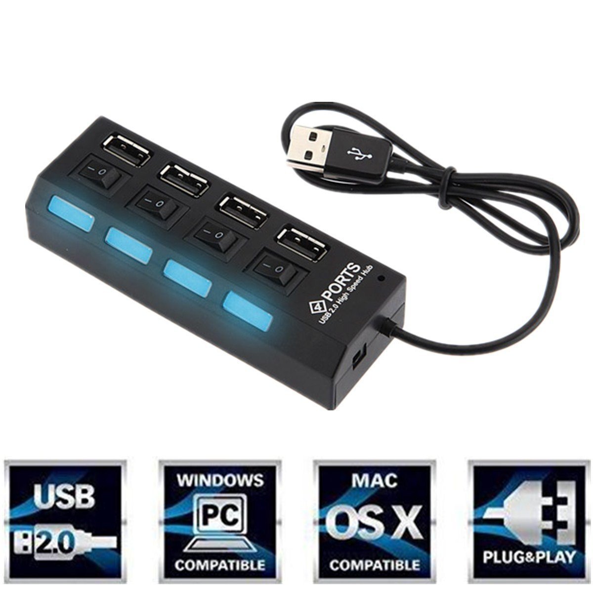 tlongtea65 4 Ports USB 3.0 Hub 5Gbps High Speed On/Off Switches AC Power Adapter for PC tlongtea65 4 Ports USB 3.0 Hub 5Gbps High Speed On/Off Switches AC Power Adapter for PC