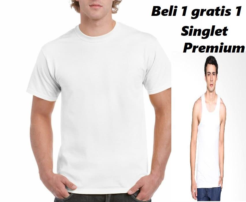 kaos oblong polos putih premium pria/beli 1 gratis 1 singlet premium