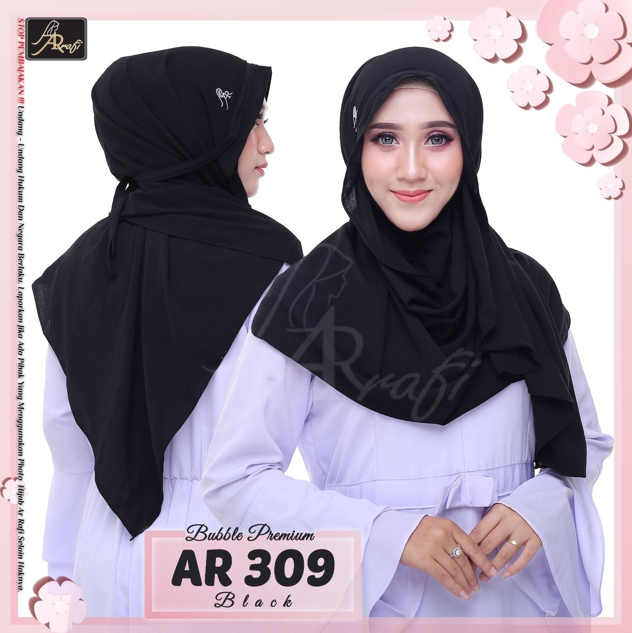 Hijab Arrafi AR 309 Black Pashmina Instan Ar Rafi Bergo Kerudung Khimar Jilbab