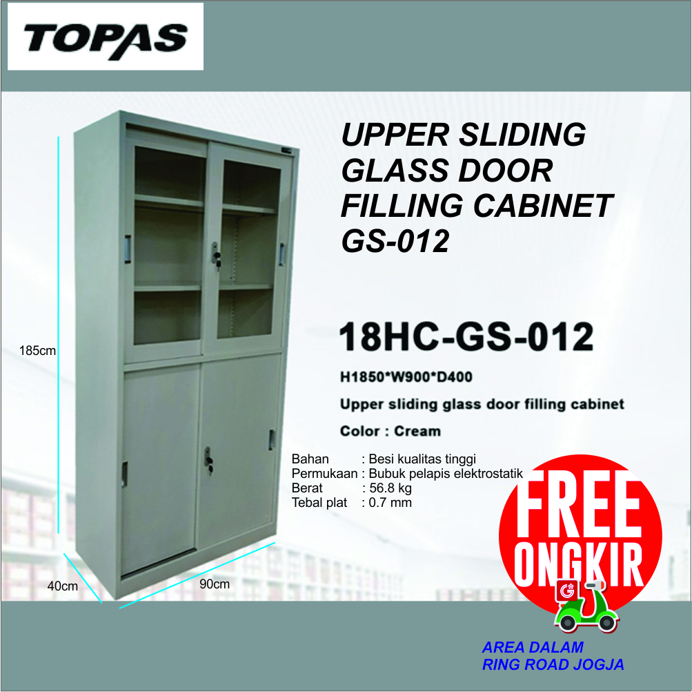 LEMARI BESI FILE UPPER SLIDING GLASS DOOR FILLING TOPAS