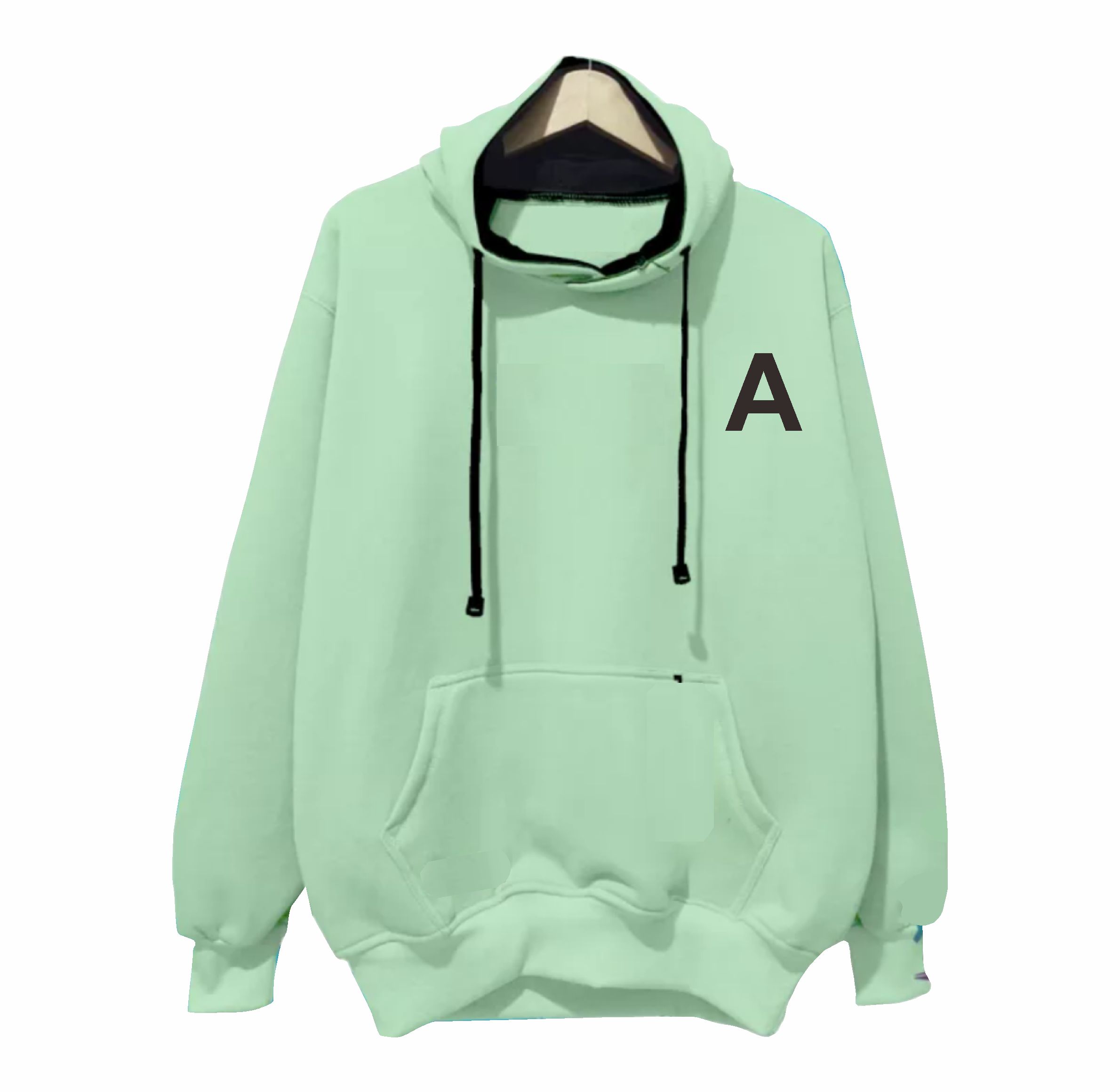 Hoodie Fleece Polos Sage Hijau Mint Gaya Korea Lengan Panjang