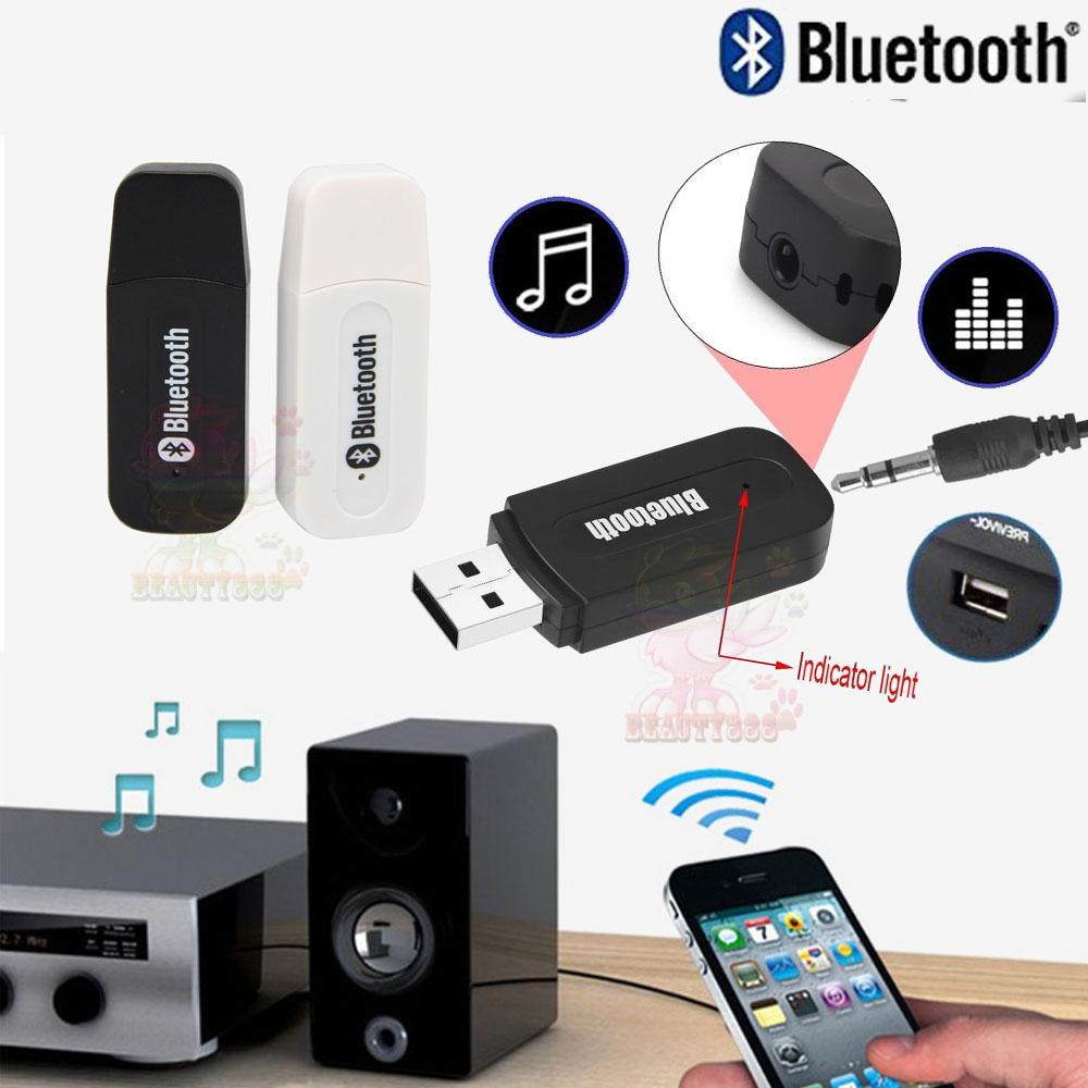 Beauty Adapter Portable USB 3.5mm Version 2.1 AUX Wireless Bluetooth Music Audio Receiver Adapter Car AUX Home Audio System + Free AUX Cable - Hitam