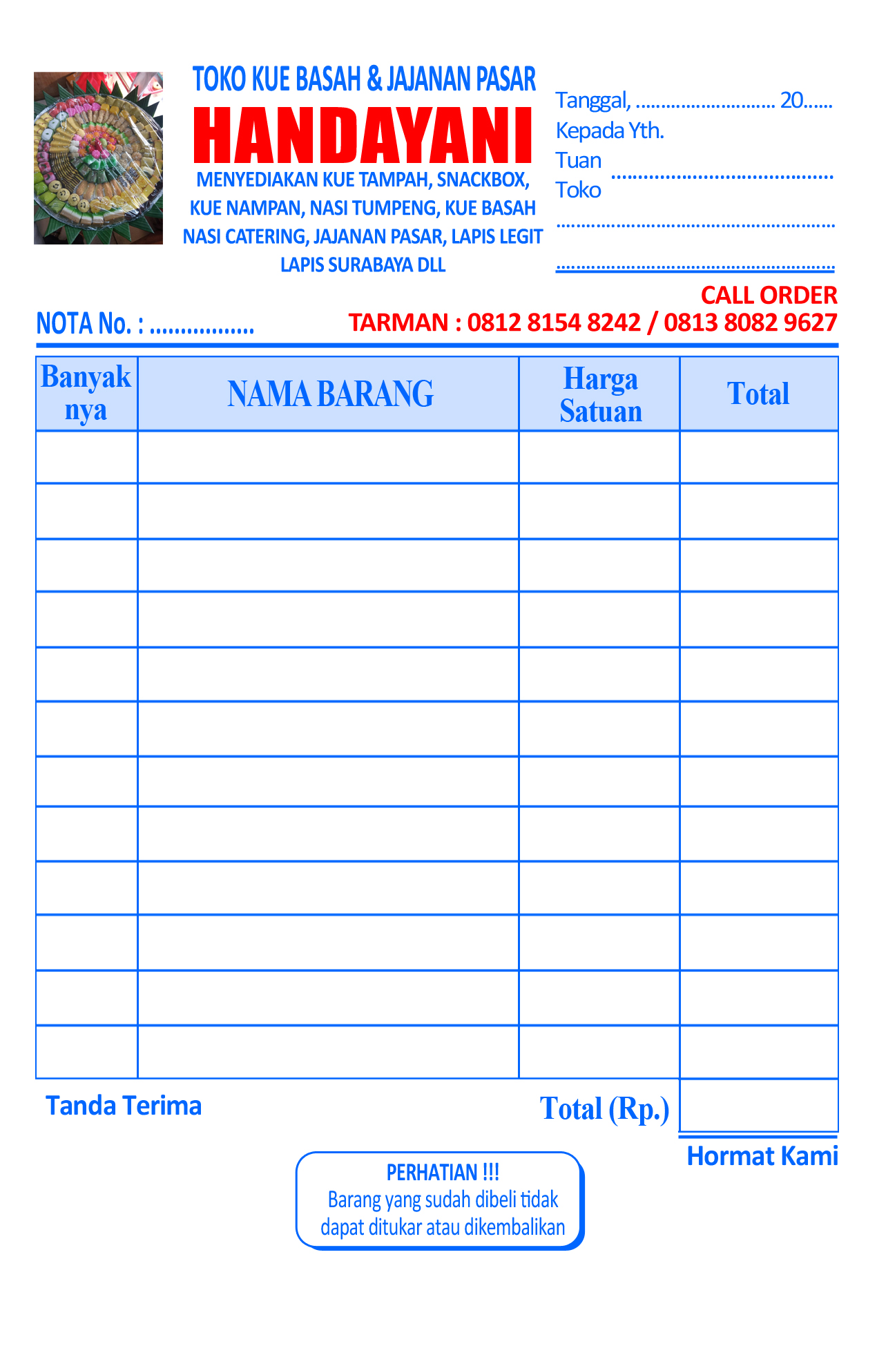 Nota Custom 1 Rangkap Nota Olshop Nama Sendiri 1 Ply Min 4 Buku Nota Laundry Nota Bon 3327