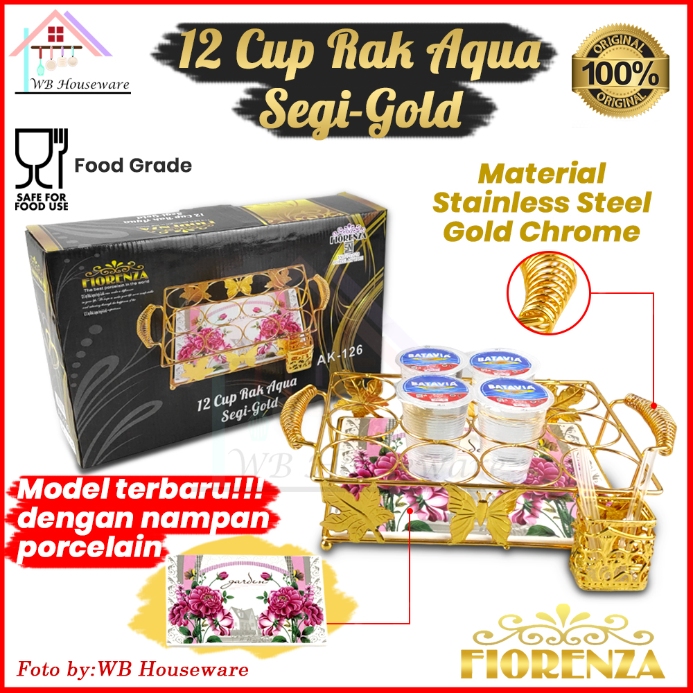 Fiorenza Rak Aqua 12lubang Stainless Gold Segi Ak 126 Tempat Minum Cup Aqua Gelas Bulat 2637