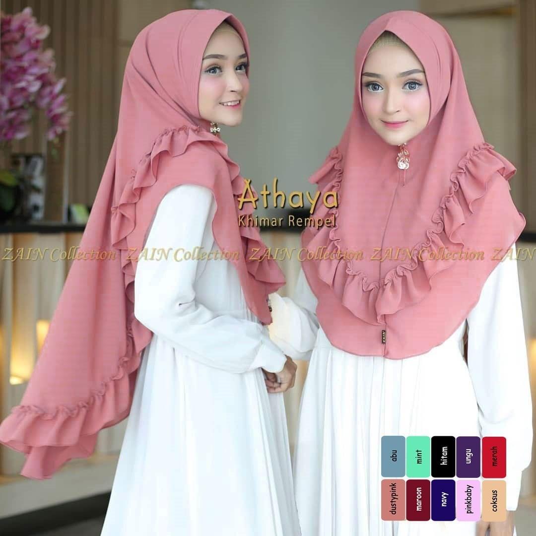Jilbab Khimar Athaya Series Dusty khimar oneto / bergo instan / busana muslim / jilbab khimar simple