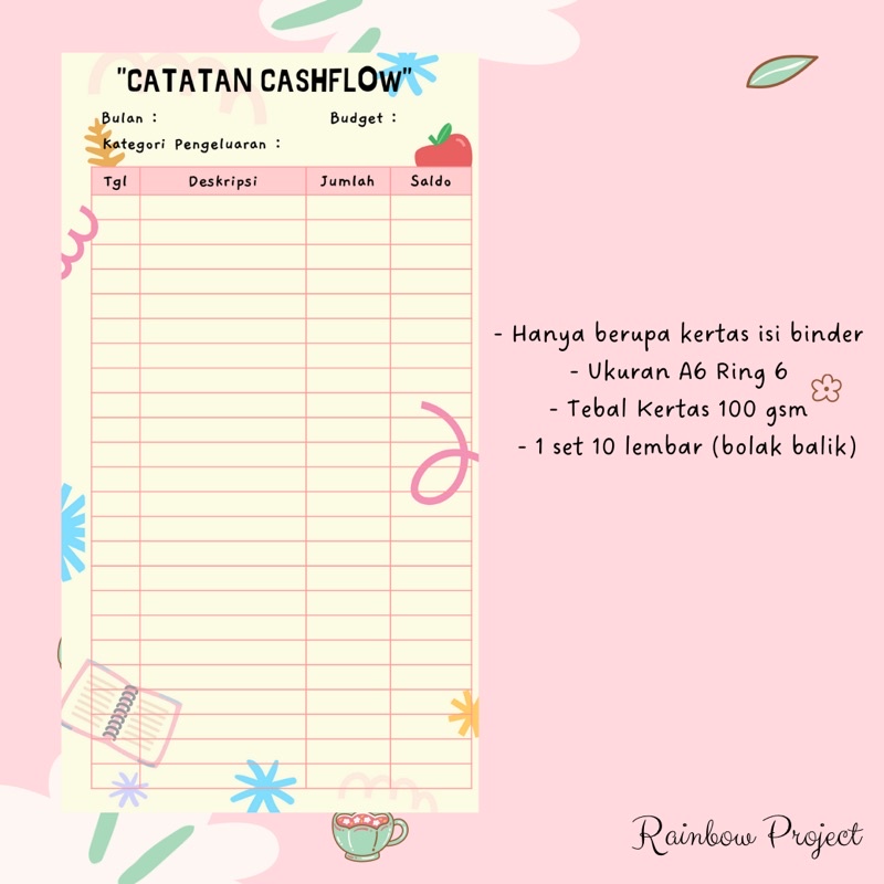 Loose Leaf A6 Ring 6 Budgeting Keuangan Catatan Financial Planner