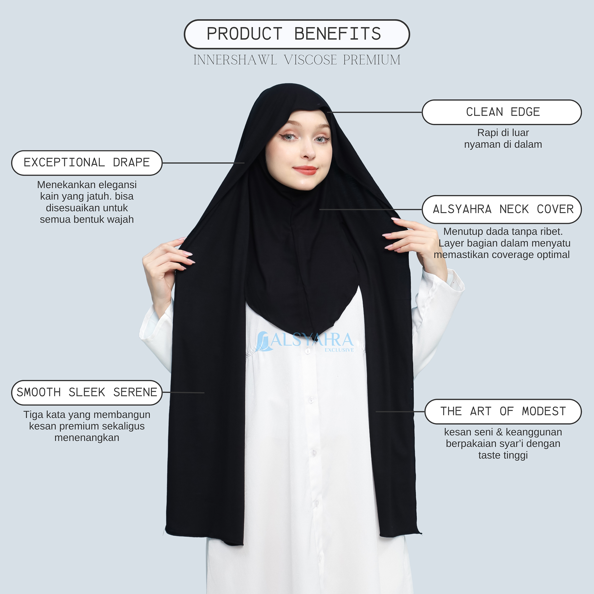 Alsyahra Exclusive Pashmina Inner Meleyot Shawl Hijab Instan Neck