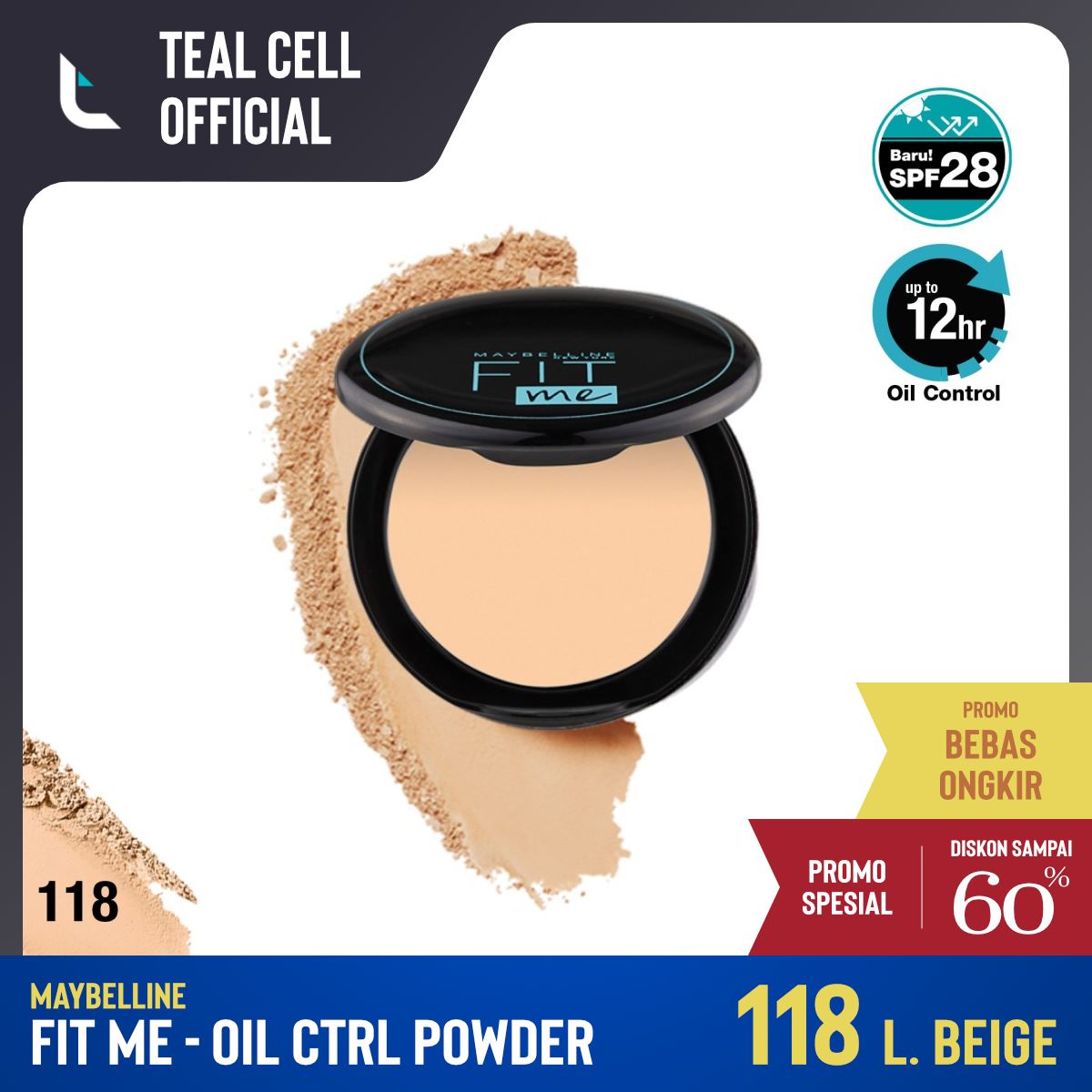 maybelline fit me 12h oil control powder shade 118