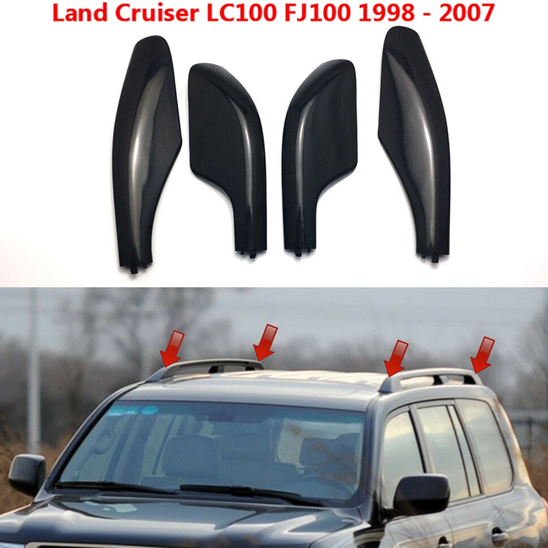 สีดำราวหลังคารางบาร์ End ผ้าคลุมสำหรับเปลี่ยน Shell 4PCS สำหรับ Toyota Land Cruiser LC100 FJ100 1998-2007