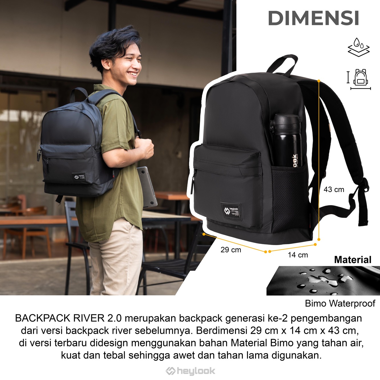 HEYLOOK Official Backpack River Tas Ransel Anti Air dan