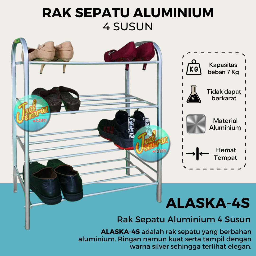 rak sepatu aluminium 4 susun / rak sepatu anti karat tingkat 4 / tempat  penyimpanan sepatu & sandal / shoe rack