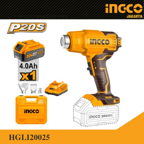 Mesin Hot Gun Baterai Heat Gun Cordless 20V INGCO HGLI20025 Pemanas ...