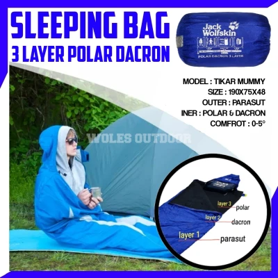 Sleeping Bag 3 Layer Polar Dacron - Sleeping Bag Tebal dan Hangat - Selimut Tidur Camping