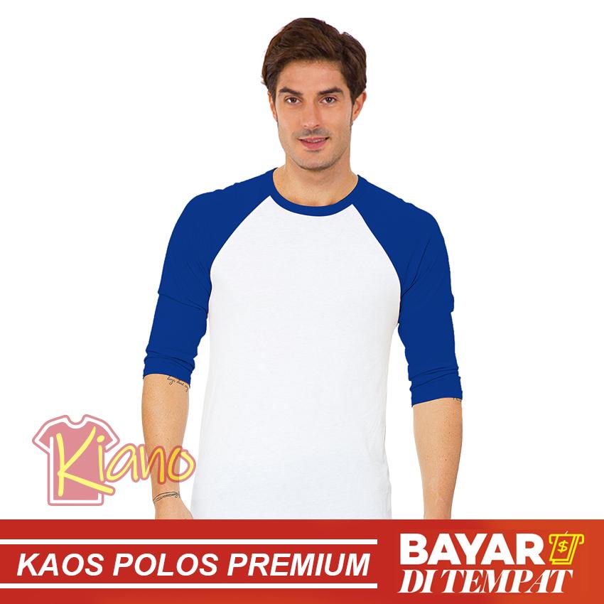 KIANO Kaos Polos Raglan Pria Premium Putih - Warna Lengan Pendek O-Neck Cotton Combed 30s / Kaos Termurah / Kaos T-shirt Cowok / Tumblr Tee