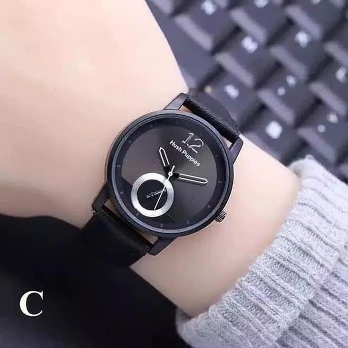 Fashion/Casual Wanita - Jam Tangan Tali Kulit / Leather Strap Black Bodi Black Berkualitas - Free Box