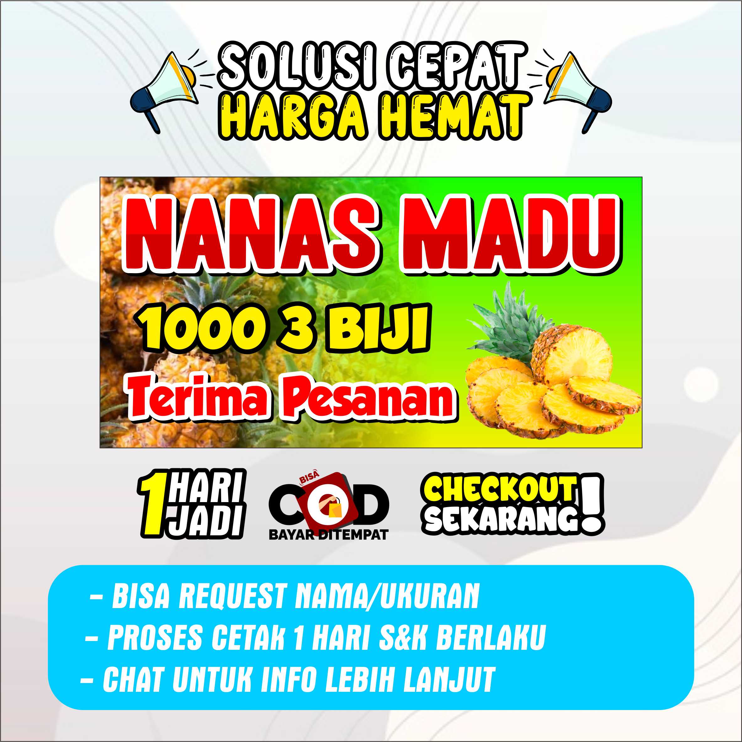 Spanduk/Banner/Backdrop Nanas Muda Ukuran 100 x 50 Custom | Lazada