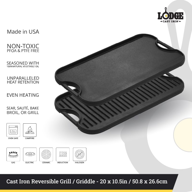 Lodge 20 x 10.5 Inch Cast Iron Reversible Grill/Griddle