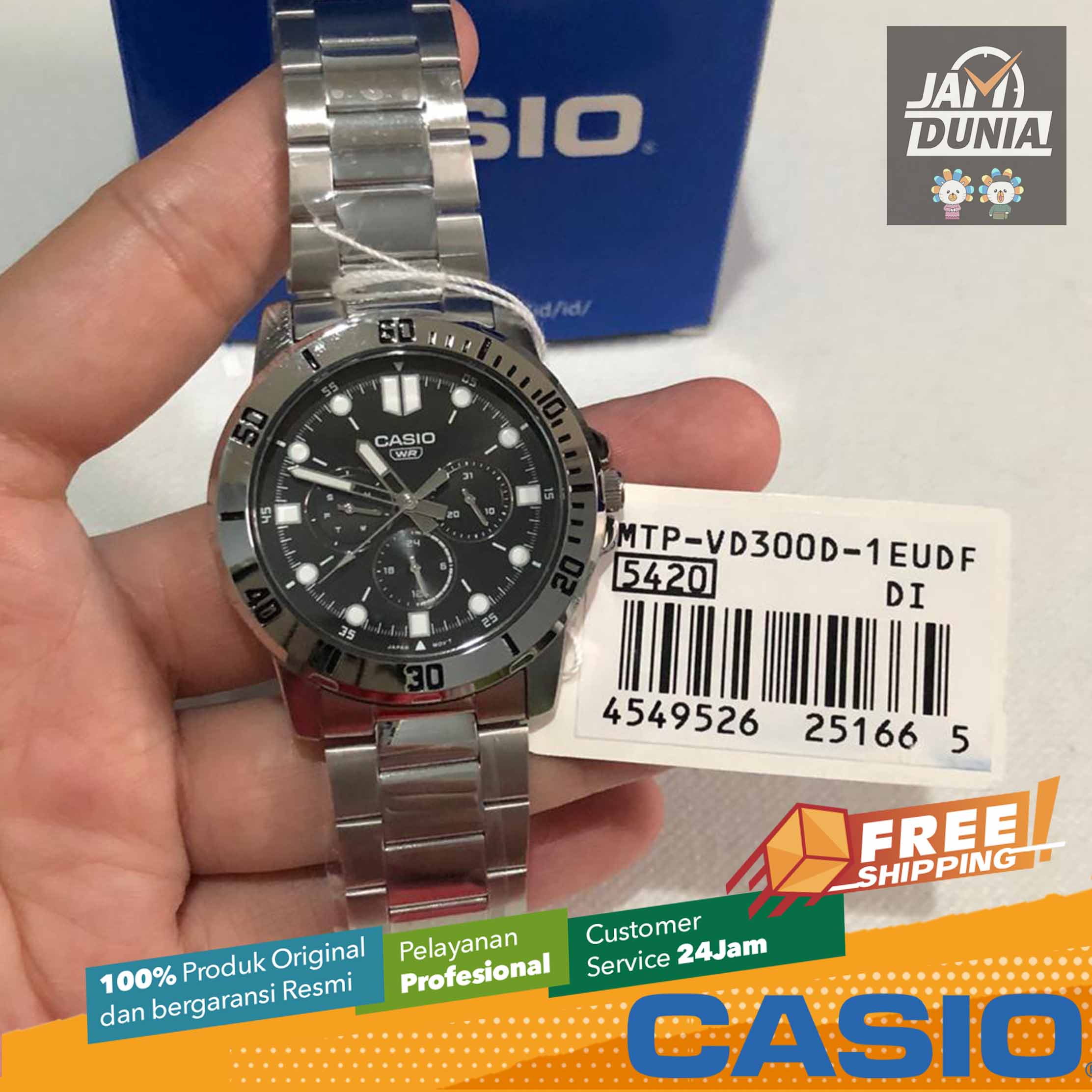 CASIO ORIGINAL - CASIO MTP-VD300D-1EUDF - Men - Silver Hitam - Stainless  Steel Jam dunia JD19ST # Jam Tangan Pria Cowok Watch Anti Air Digital  Analog + CASIO MTP-VD300D-1E MTP VD300D 1E