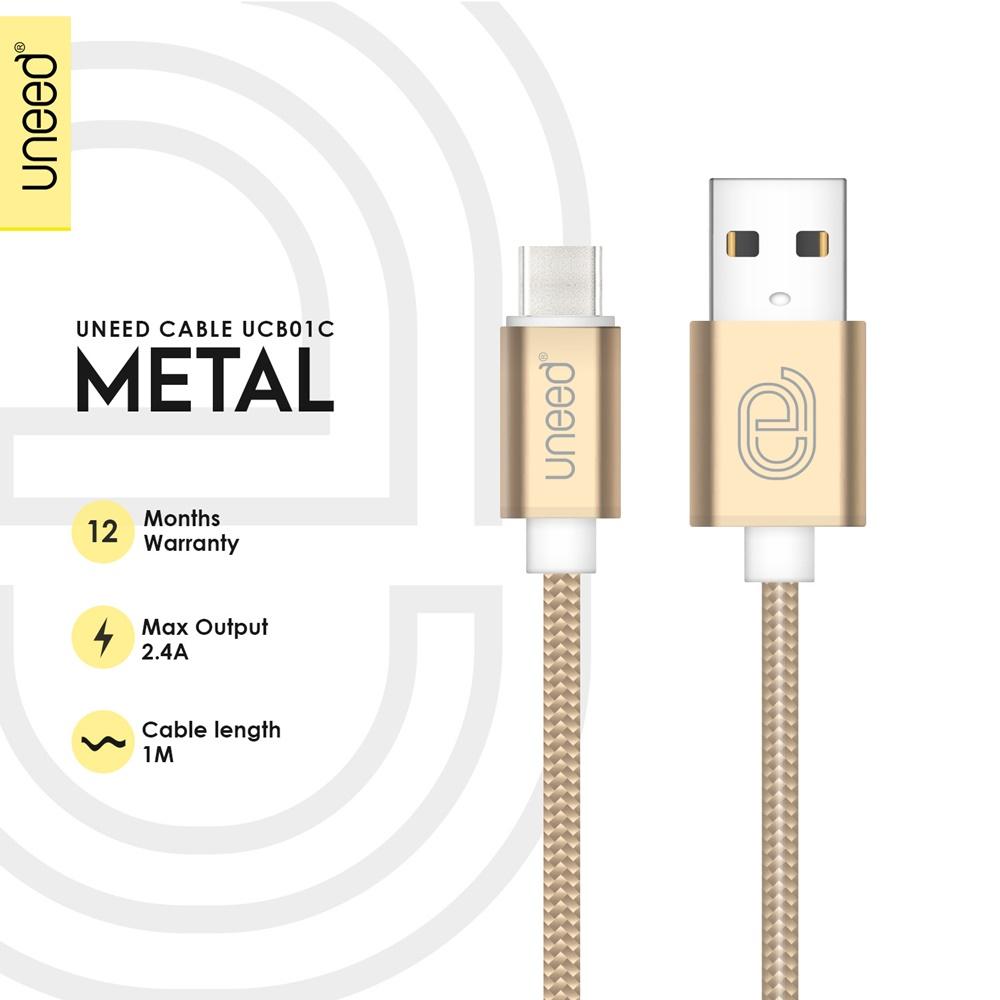 UNEED Metal Kabel Data Type C 1M Max Current 2.4A - UCB01C - Original