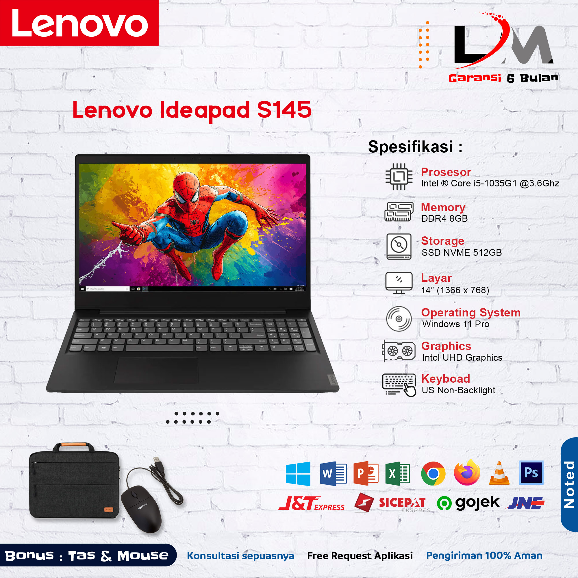 Lenovo Ideapad S145 Intel Core i5-1035G1 Ram 8GB SSD 512GB 14