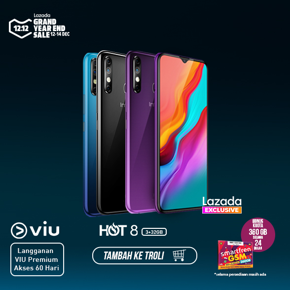 Infinix Hot 8 4/64GB (Layar 6.6 Waterdrop Display, Baterai 5000 mAh + XCharge 10W)