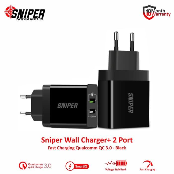 Sniper Wall Charger+ 2 Port Fast Charging Qualcomm Quick Charge 3.0 - Black