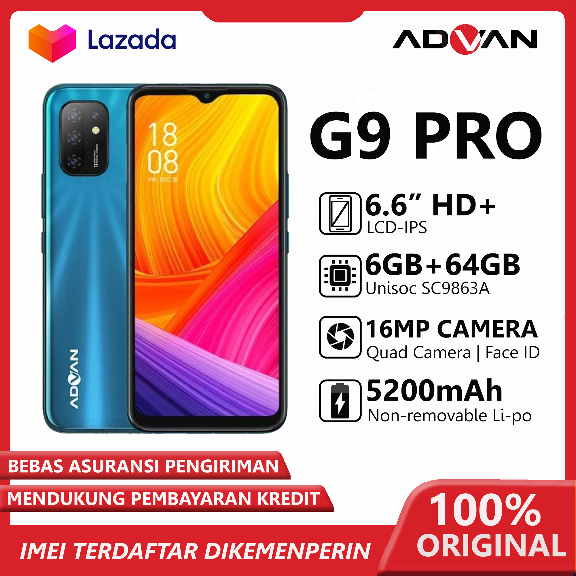 Advan G9 PRO- RAM 6GB ROM 64GB - 6.6 Inch HD plus - 4K Power For Gaming - Battery 5200 mAh - Garansi Resmi