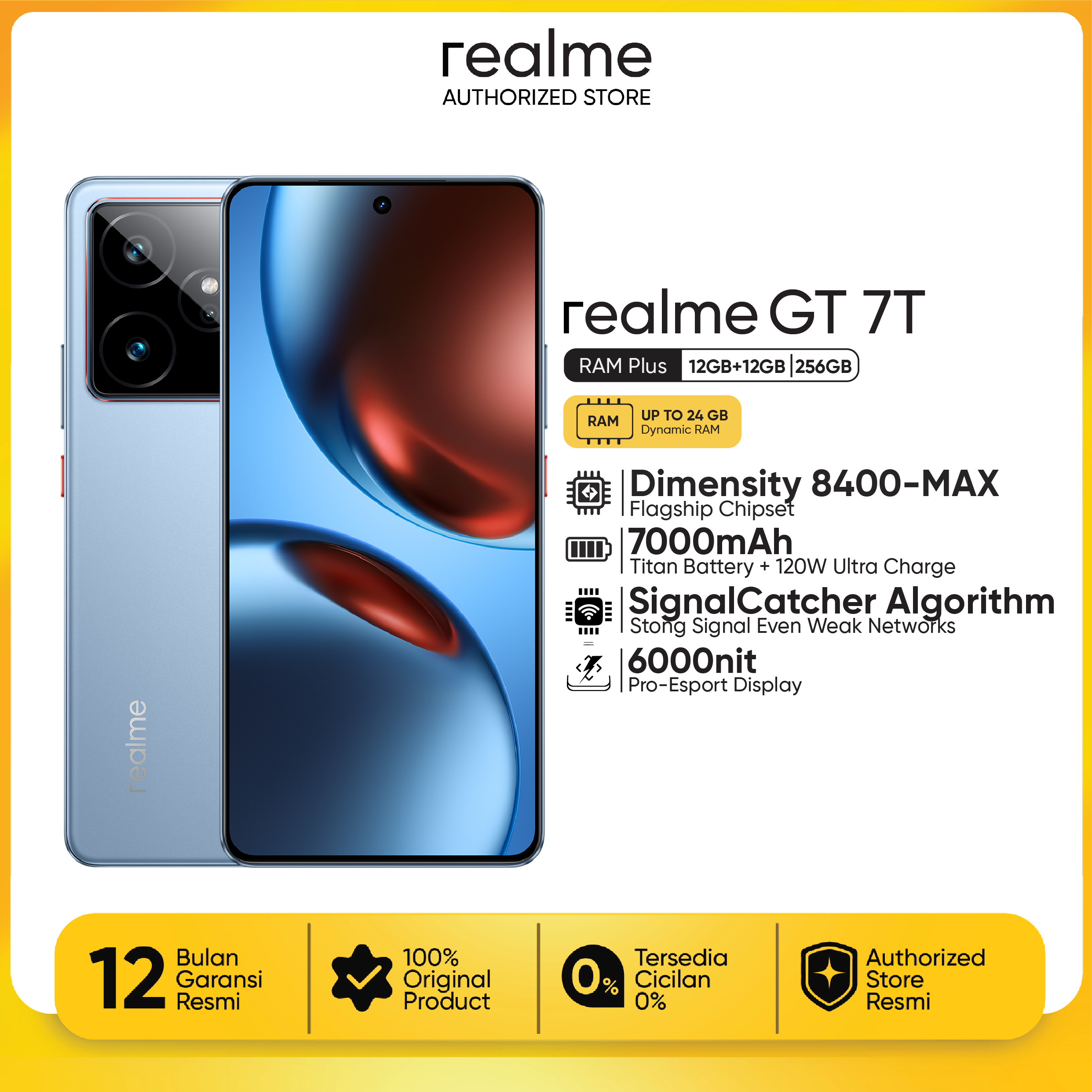 realme GT 7T Flagship Smartphone 12GB+12GB RAM 256GB Storage